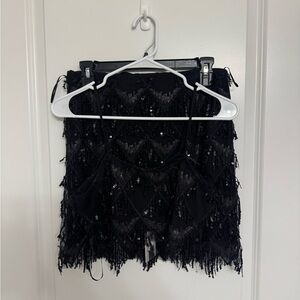 Black Sequin Fringe Top & Skirt Set